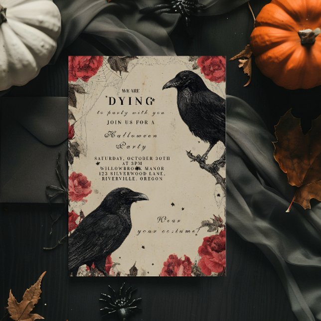 Gothic Raven Rose Halloween-Party Einladung (Von Creator hochgeladen)