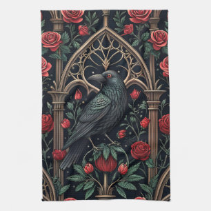 Gothic Raven Rosen Ornamentales Muster Geschirrtuch