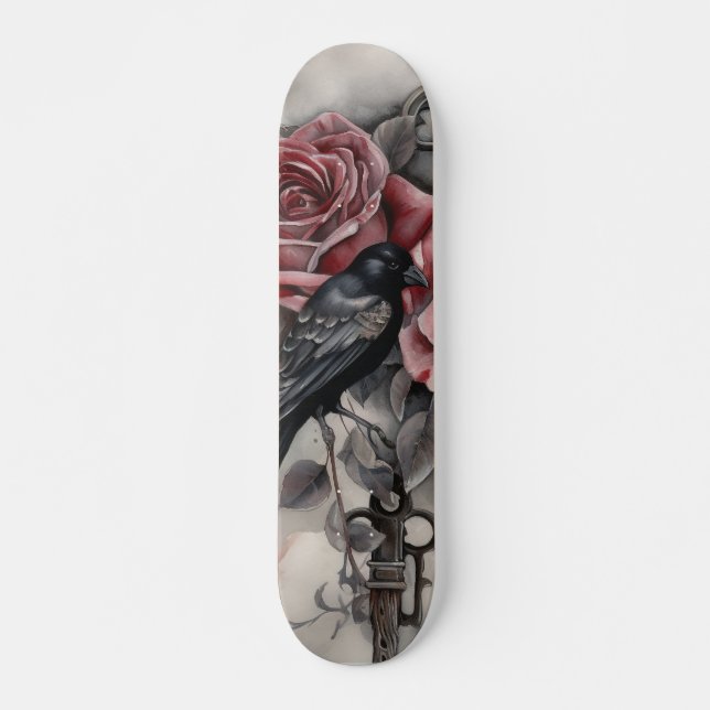 Gothic Raven & Roses Skateboard  (Vorne)