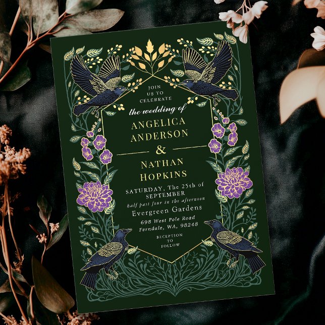 Gothic Raven Snapdragon Wedding Einladung (Von Creator hochgeladen)