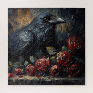 Gothic Raven und Rosen Moody-Malerei-Puzzle