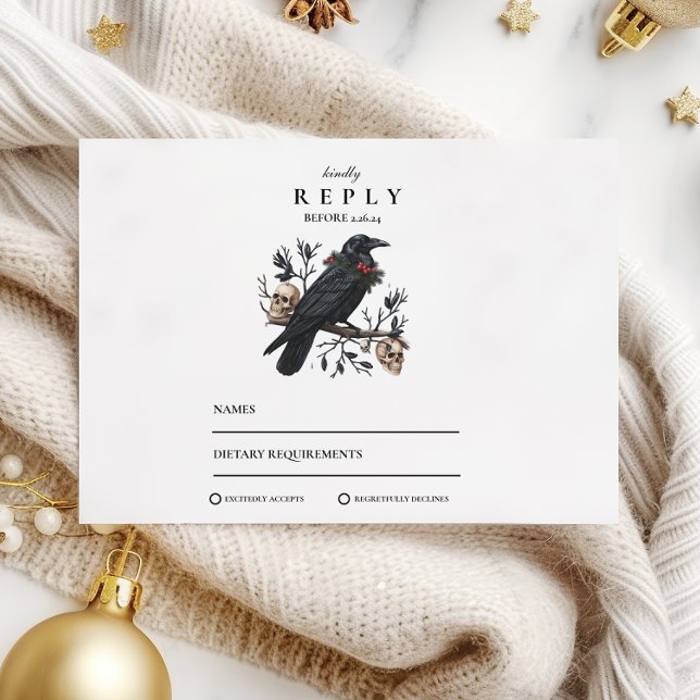 Gothic Raven Winter Wedding RSVP Karte (Von Creator hochgeladen)