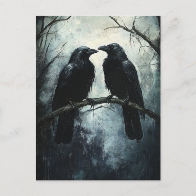 Gothic Ravens: Eine dunkle und geheimnisvolle Ölma Postkarte (Vorderseite)