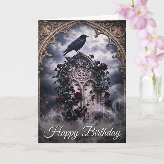 Gothic Ravens & Roses Tombstone Birthday Card Karte (Orchidee)