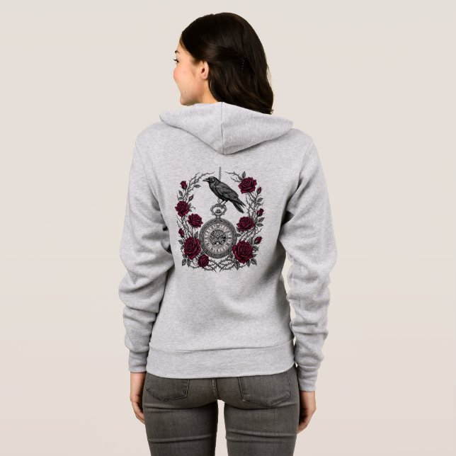 Gothic Ravens Uhr Hoodie (Schwarz voll)