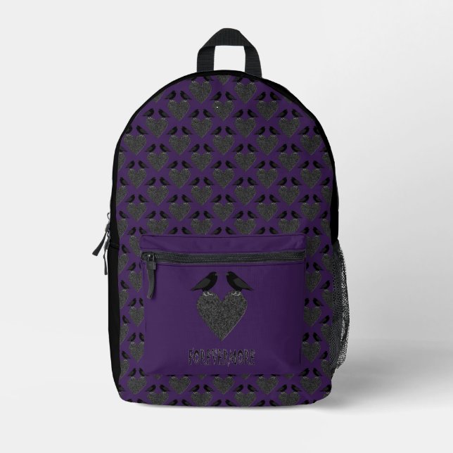 Gothic Ravens und Black Heart Gemustert Bedruckter Rucksack (Vorderseite)