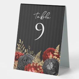 Gothic Red and Black Floral Wedding Tischnummer Tischaufsteller