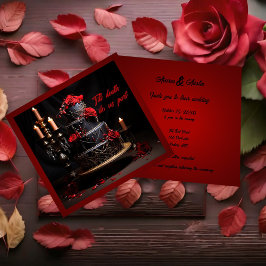Gothic Red and Black Rose Hochzeitstorte Einladung