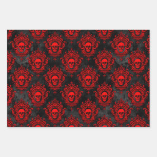 Gothic Red and Black Skull Wrapping Paper Geschenkpapier Set