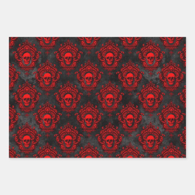 Gothic Red and Black Skull Wrapping Paper Geschenkpapier Set (Vorderseite)