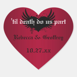 Gothic Red and Black Winged Heart Wedding Sticker