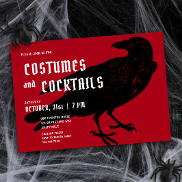 Gothic Red Black Crow Raven Adult Halloween-Party Einladung