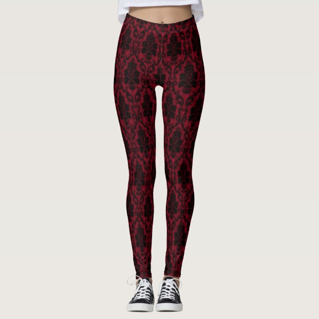 Gothic Red Black Damask Leggings (Vorderseite)