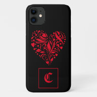 Gothic Red Black Heart Old English Initial