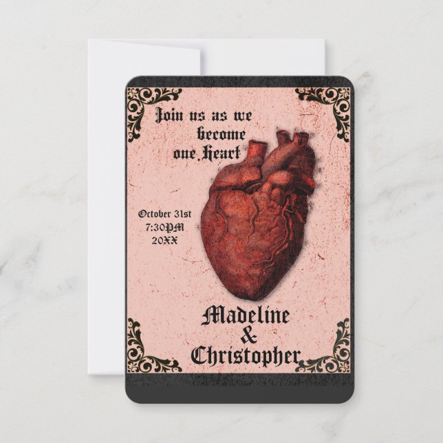 Gothic Red Black Macabre Heart Wedding Einladung (Vorderseite)