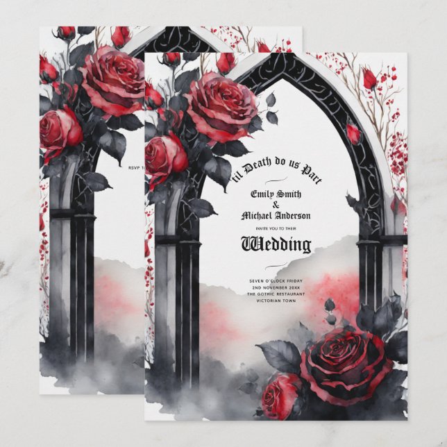 Gothic Red Black Rose bis zum Tod machen uns Teil Einladung (Vorne/Hinten)
