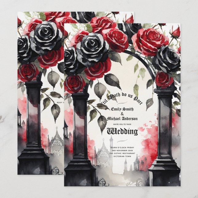 Gothic Red Black Rose bis zum Tod machen uns Teil Einladung (Vorne/Hinten)
