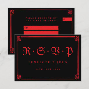 Gothic Red Black Typografy Wedding RSVP Karte