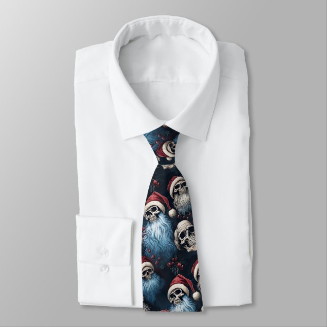 Gothic Red Blue Themed Santa Skulls Herren Gothmas Krawatte (Gebunden)