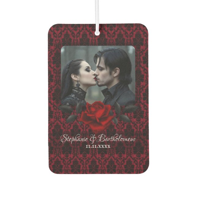 Gothic Red Damask Rose Personalized Autolufterfrischer (Vorderseite)