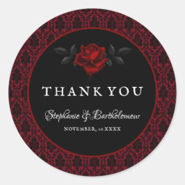 Gothic Red Damask Rose Wedding Runder Aufkleber