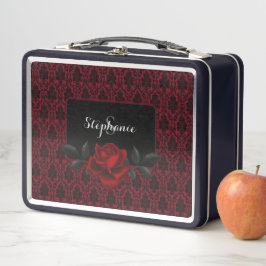Gothic Red Damast Rose Metall Brotdose