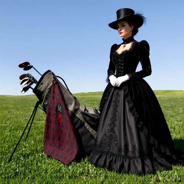 Gothic Red Damast Rosen Monogramm Golfhandtuch (Von Creator hochgeladen)
