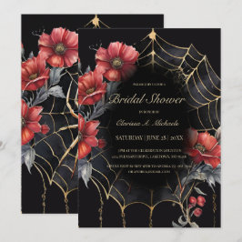 Gothic Red & Gold Floral Spider Web-Brautparty Einladung