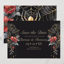 Gothic Red & Gold Floral Spider Web Handfasts Save The Date