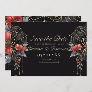 Gothic Red & Gold Floral Spider Web Handfasts Save The Date
