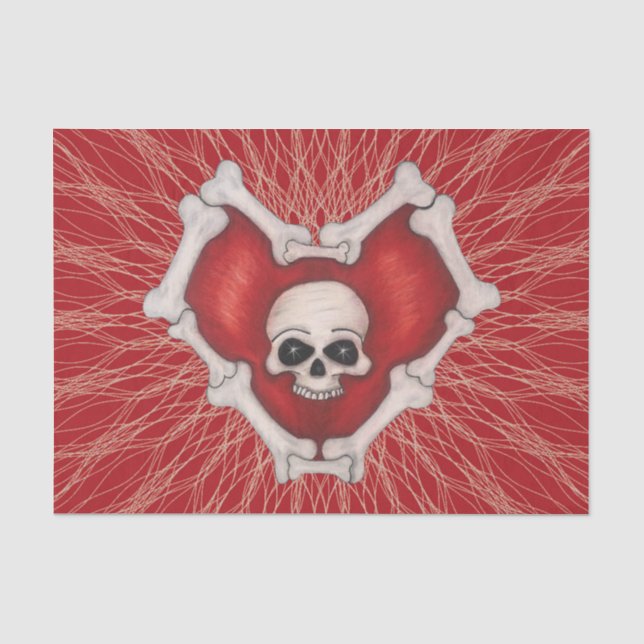 Gothic Red Heart of Bones White Skull Spiral Lines Seidenpapier (Vorderseite)