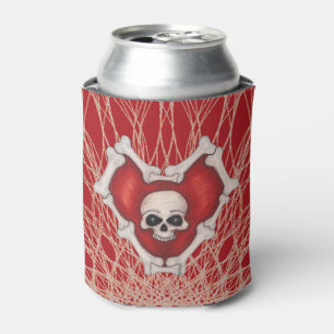 Gothic Red Heart with Bones Skull on Spiral Lines Dosenkühler