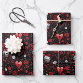 Gothic Red Hearts and Roses  Geschenkpapier Set