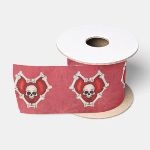 Gothic Red Hearts of Bones White Skulls Red Shades Satinband