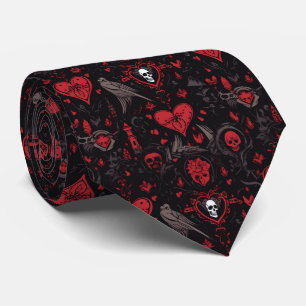 Gothic Red Hearts, Totenköpfe und Krähen Krawatte