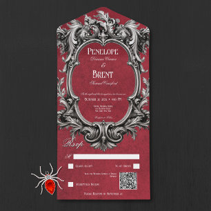 Gothic Red Moody Viktorianisch Frame QR Code All In One Einladung