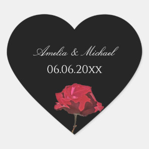 Gothic Red Rose auf schwarzer Hochzeit  Herz-Aufkleber