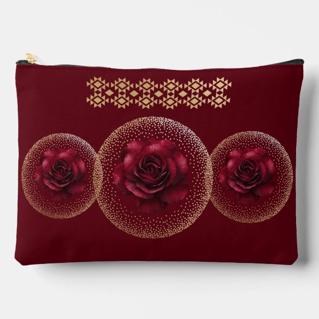 Gothic Red Rose & Gold Personalized  Zubehörtasche (Vorderseite)