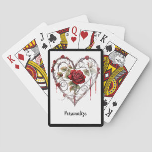 Gothic Red Rose Herz mit Weinranken Akzent Persona Spielkarten