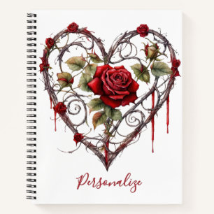 Gothic Red Rose Herz Reben Kunstwerk Personalisier Notizbuch