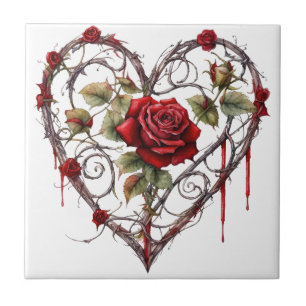 Gothic Red Rose Herzranken Kunstwerk Vintage Elega Fliese