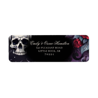 Gothic Red Rose & Totenkopf Elegante Rücksendeadre