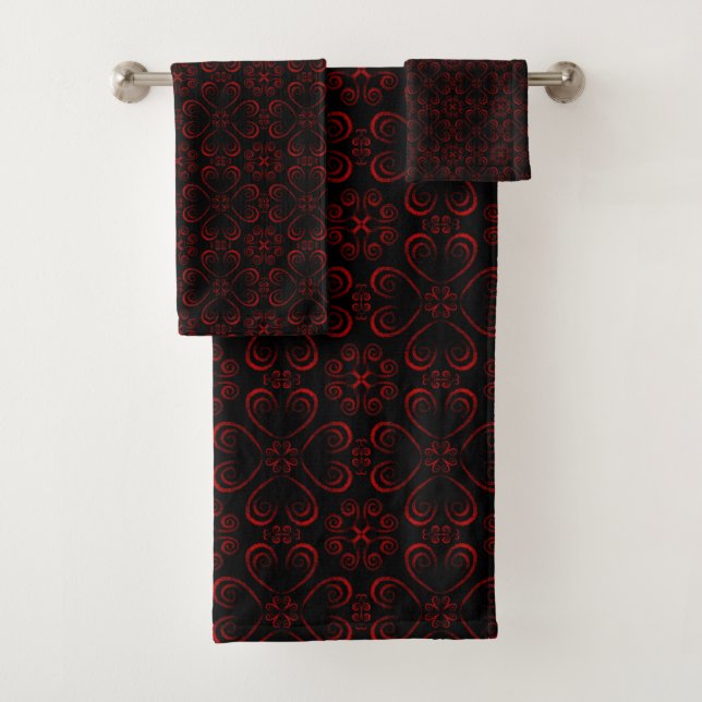 Gothic Red Wirbel Badhandtuch Set (Insitu)