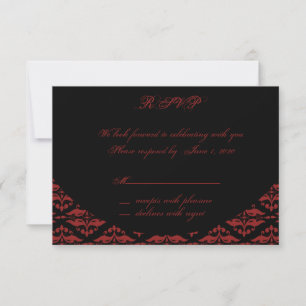 Gothic Response Card Rot und Schwarz Damask Einladung
