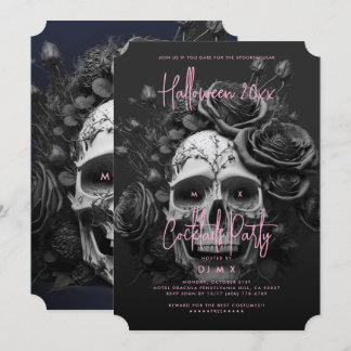 Gothic Retro Adult Halloween-Party Skull Pink Einladung