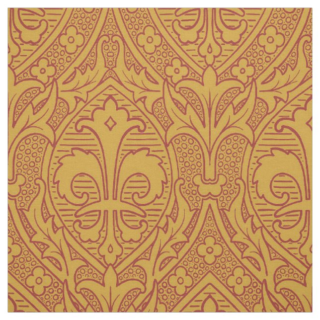 Gothic Revival Fleur de Lys - Red on Gold Stoff (Muster)
