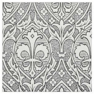 Gothic Revival Fleur de Lys - Schwarz und Weiß Stoff