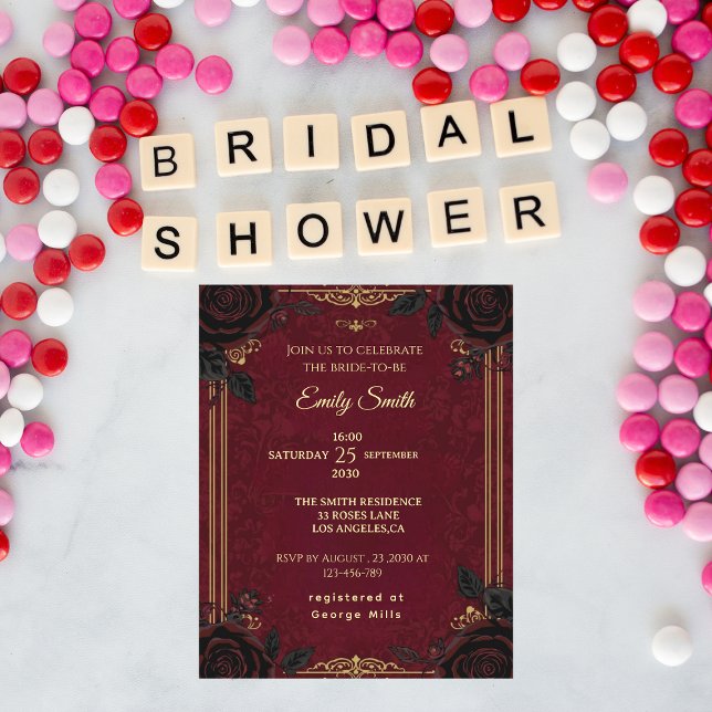 Gothic Romance Burgundy&Blck Rose Brautparty Einladung (Von Creator hochgeladen)