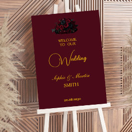 Gothic Romance Burgundy Roses Elegant Welcome Sign Poster