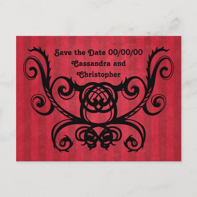 Gothic-Romance viktorianisch-Rot Save the Date Ankündigungspostkarte (Vorderseite)